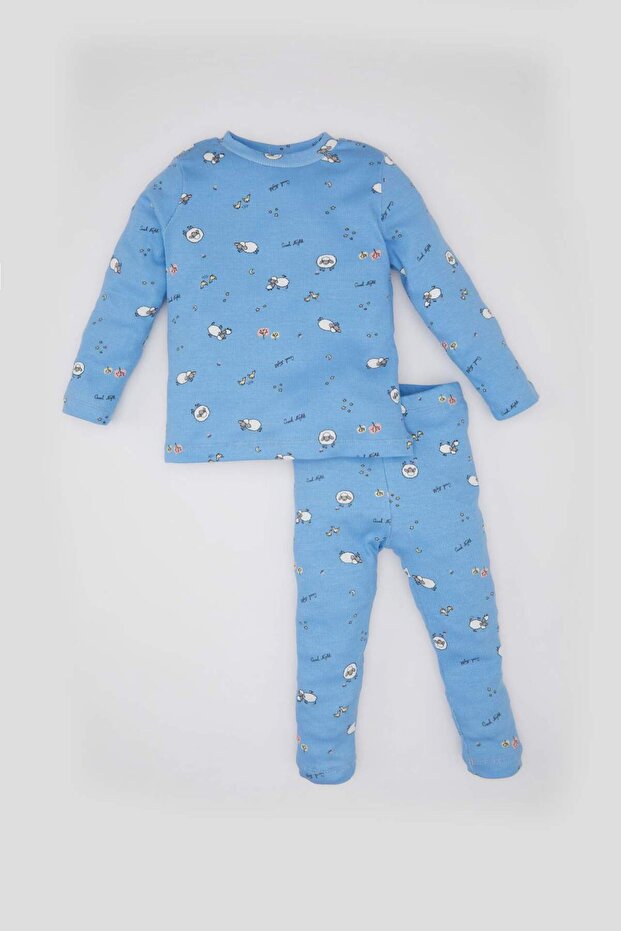 Baby Girl Pajamas Set Patterned Ribbed Camisole Long Sleeve Top with Elastic Waist Long Bottom C2034A524Sp