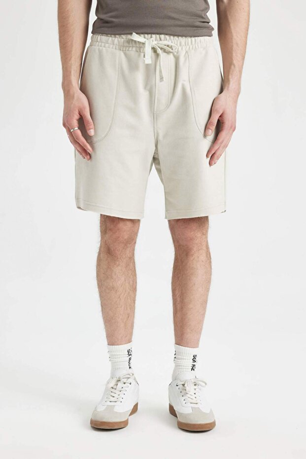 %100 Pamuk Slim Fit Dar Kesim Dar Paça Cepli Basic Düz Şort B8673AX24SM - 5