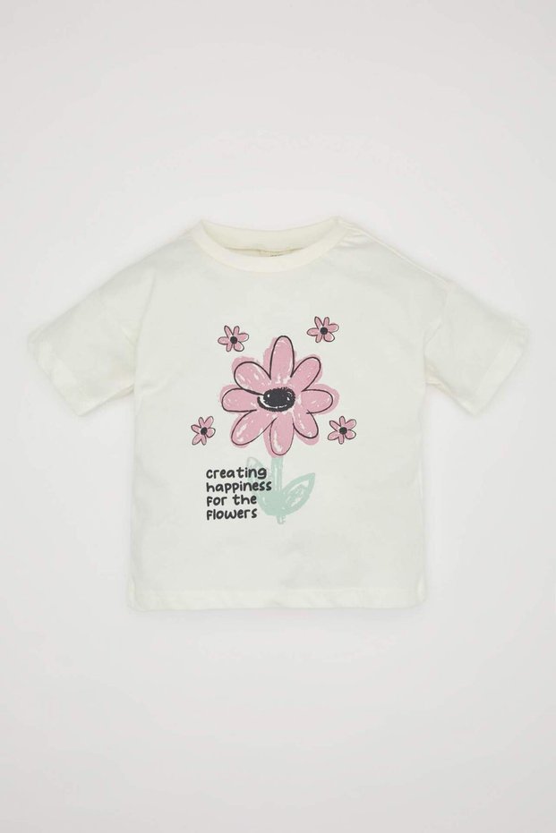 Baby Girl Crew Neck Floral Short Sleeve T-Shirt C0014A524Sm