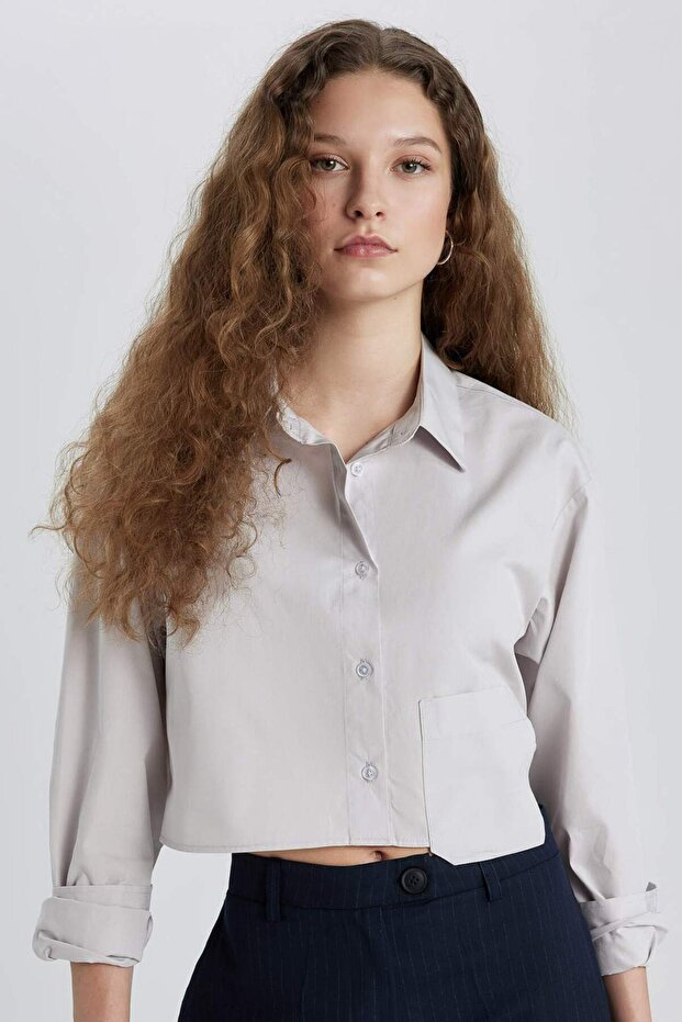 Oversize Wide Fit Crop Poplin Long Sleeve Shirt C5026Ax24Sp