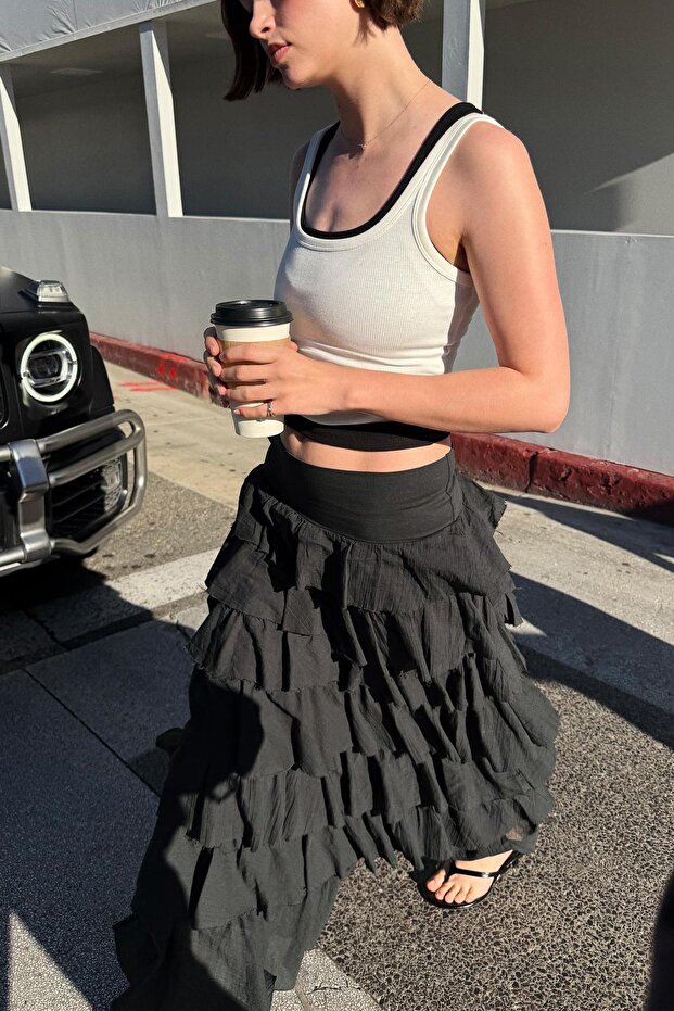 Fırfırlı rustik midi etek - 3