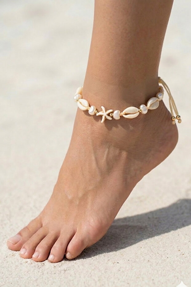 SEA SHELL BAROQUE PEARL SEA STAR MACROME BRACELET ANKLET