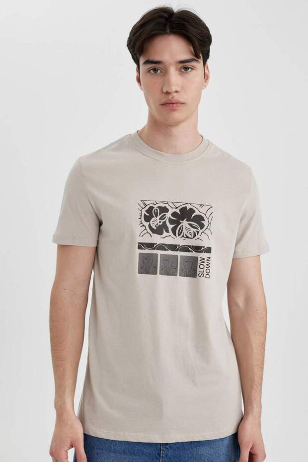 Slim Fit Slim Fit Crew Neck Printed Short Sleeve T-Shirt C2814Ax24Sm