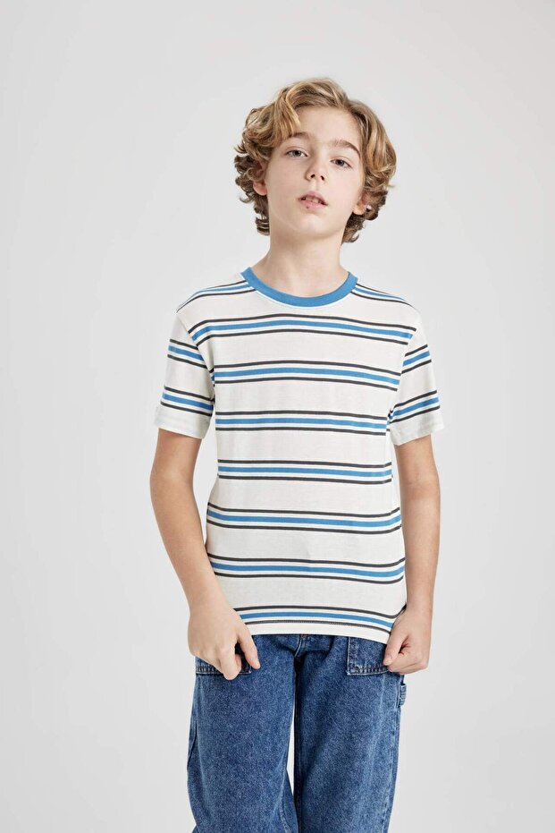 Crew Neck Striped Short Sleeve T-Shirt Boys B6156A824Sm