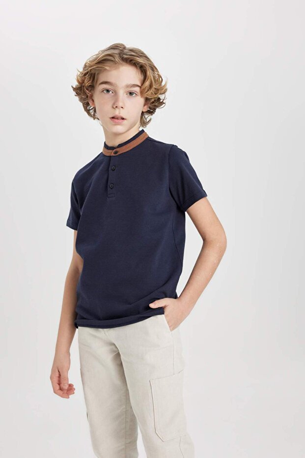 Boy's Stand Collar Short Sleeve Polo T-Shirt C1593A824Sm
