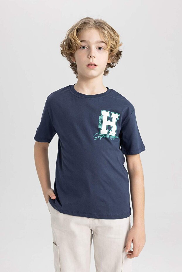Boy's Crew Neck Printed Short Sleeve T-Shirt C0647A824SM