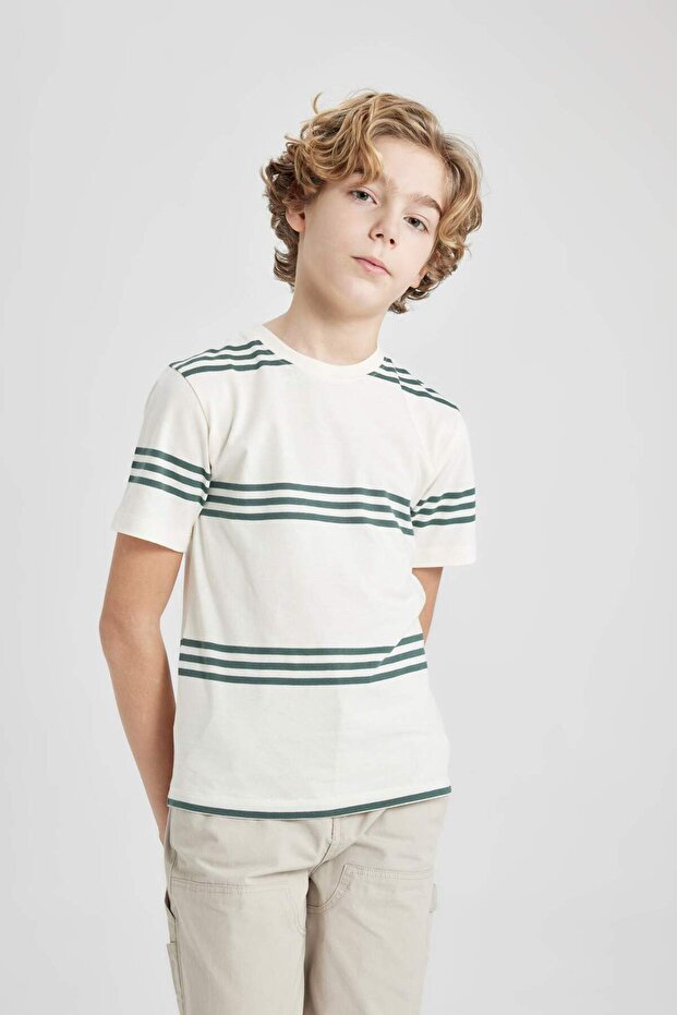 Boy's Crew Neck Striped Short Sleeve T-Shirt B5932A824Sm