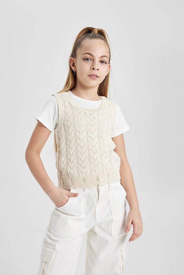 Crew Neck Knitwear Undershirt for Girls B8291A824Hs