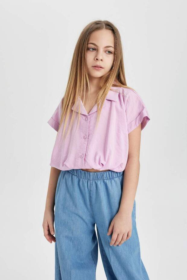 Girl's Crop Short Sleeve Shirt B5063a824sm
