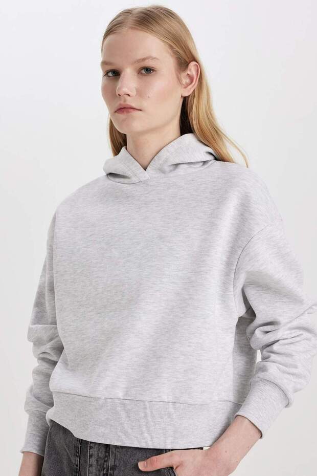Boxy Fit Hooded Thick Basic Plain Sweatshirt B8570Ax24Sp