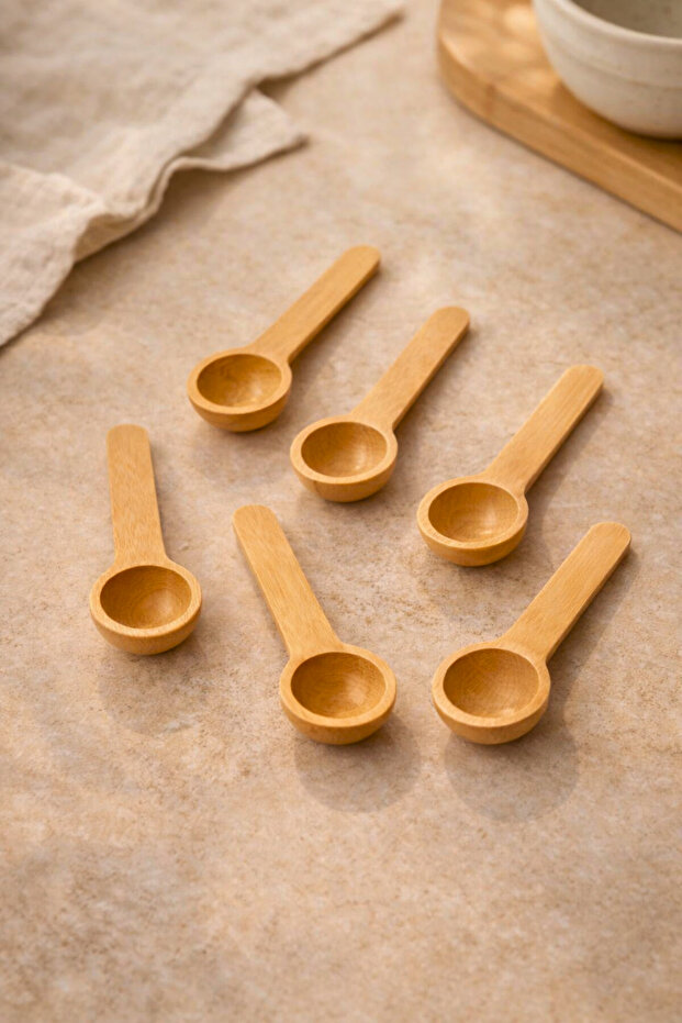 Bamboo Mini Measuring Spice Spoons Set of 6, Spice & Sauce Measuring Spoons, Premium Bamboo Spice Spoons