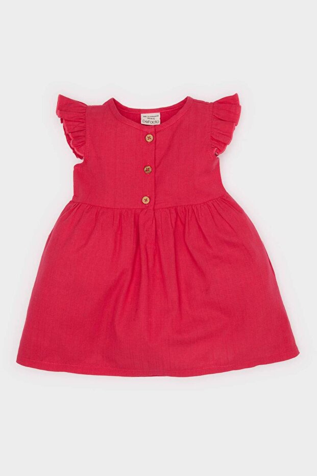 Baby Girl Short Sleeve Linen Look Basic Dress Z7402A224Sm