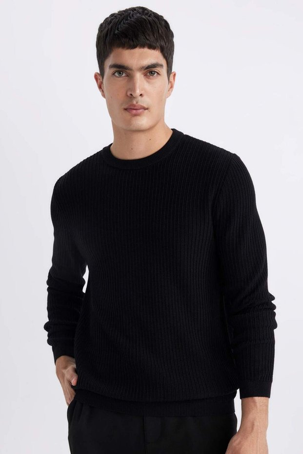 Standard Fit Regular Fit Rundhalsausschnitt Basic Solid Strickpullover B9707AX24SP