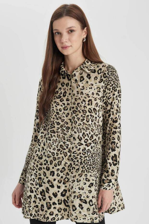 Regular Fit Leopard Print Long Sleeve Shirt Tunic Z5833Az24Sp