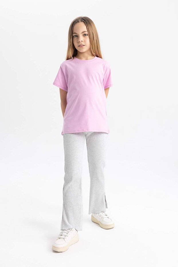 Flare Fit Corded Fabric Ribbed Knit Pants Girls B5585A824Sm