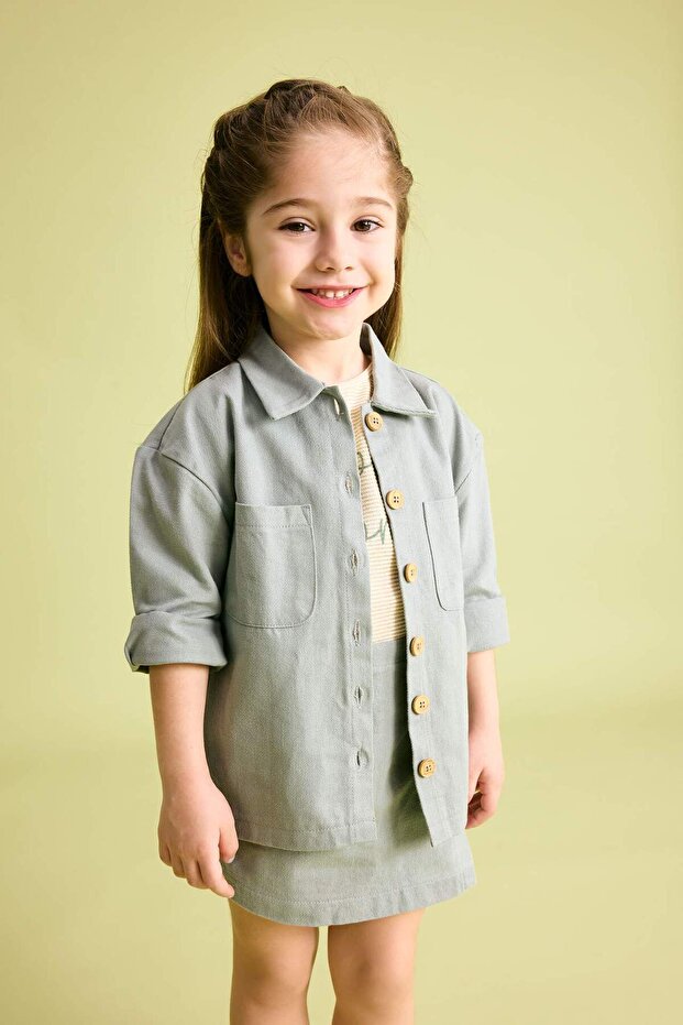 Pocketed Gabardine Long Sleeve Shirt for Baby Girl B9654A524Sp