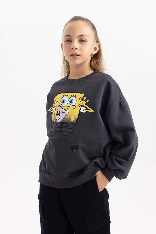 Girls Spongebob Oversize Crew Neck Soft Furry Thick Sweatshirt B5732A823Wn