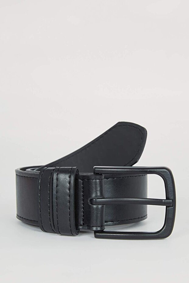 Men's Rectangular Buckle Faux Leather Jean Belt I B7344Axns
