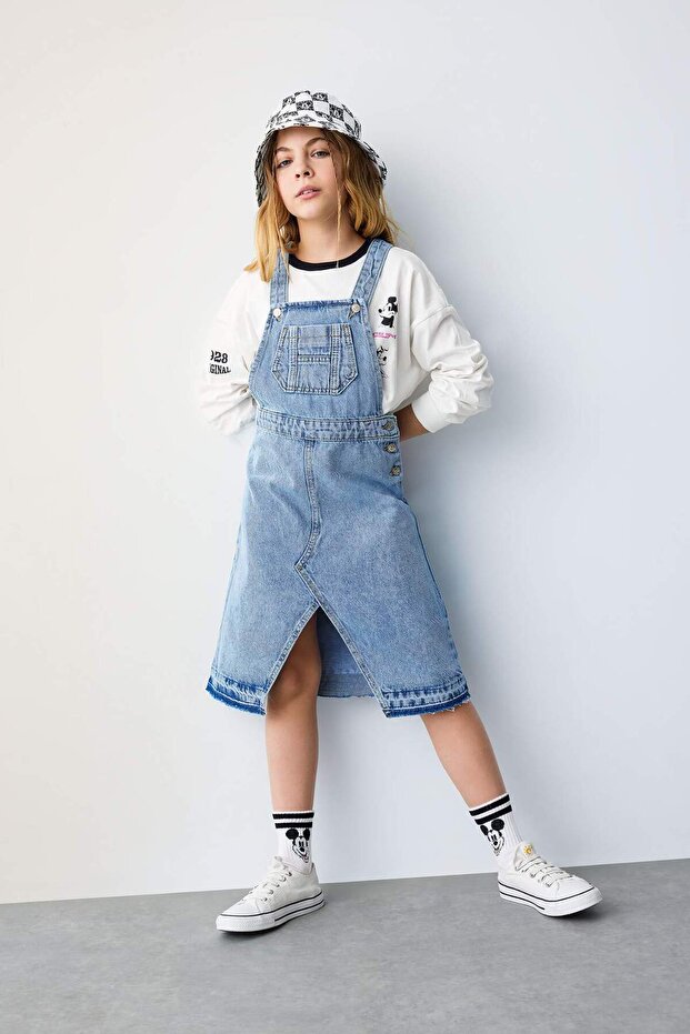 Girl's Slit Salopet Jean Dress C0519A824Sp