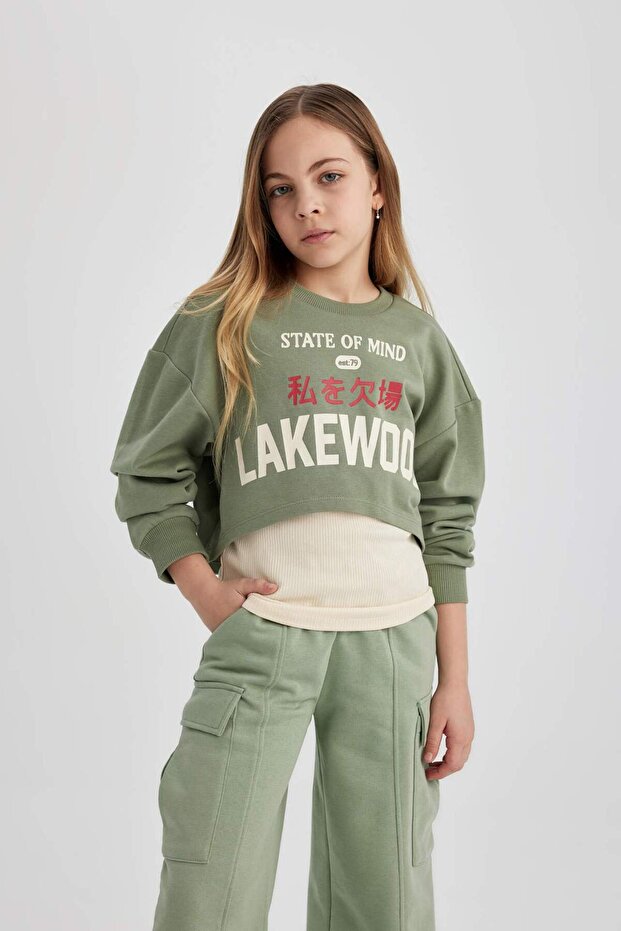 Cropped Pad Fıt Crew Neck 2-Piece Sweatshirt for Girls B7374A824Sp