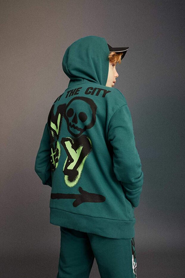 Boy's Oversize Wide Fit Back Printed Hooded Sweatshirt C0354A823Cw