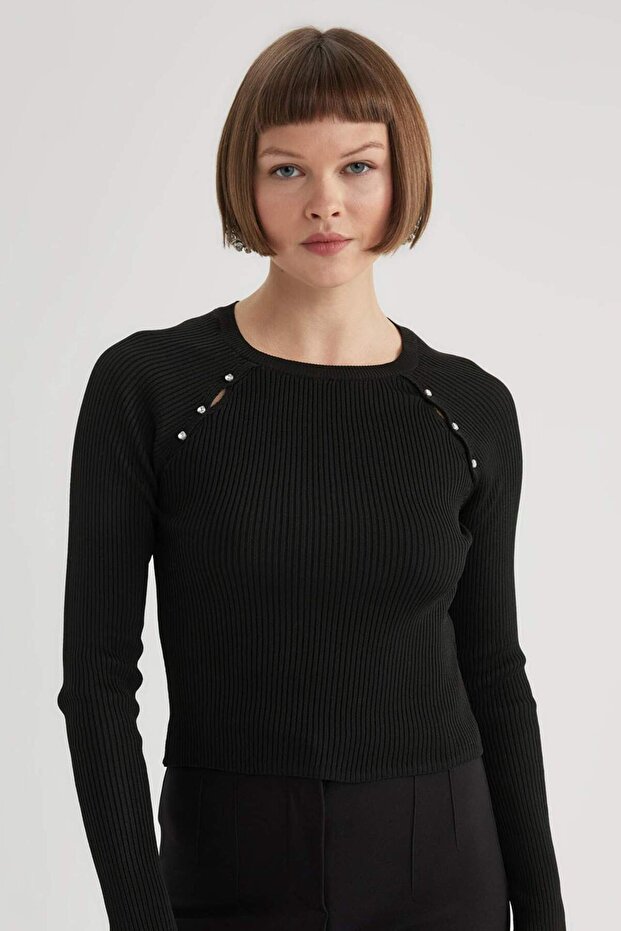 Fitted Crew Neck Rib Knit Knitwear Sweater B6770Ax23Wn