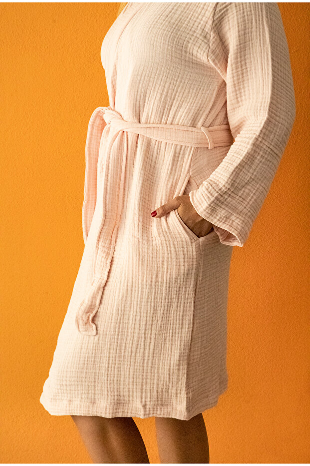 Home & Baby 4 Layer Muslin Kimono Model Bathrobe/Morning Gown Powder Pink