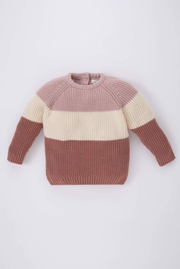 Baby Girl Crew Neck Color Block Brioche Knit Fabric Knitwear Sweater A4085A523Wn