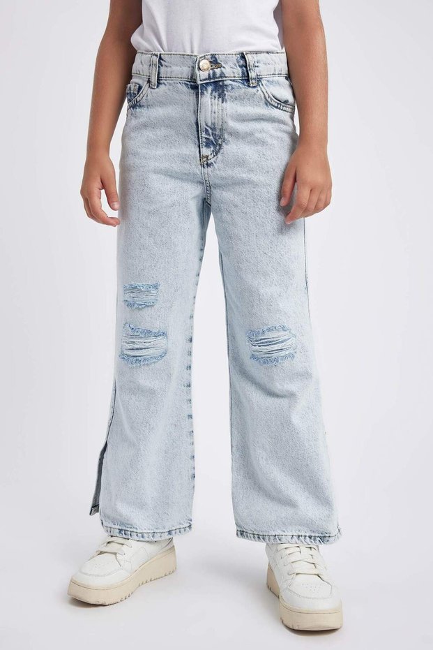Girl's Wide Leg Ripped Detailed Wide Leg Jean Trousers Z4708A623Au