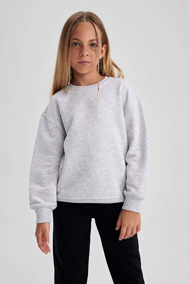 Girls Relax Fit Gray Crew Neck School Sweatshirt A2797A823Au