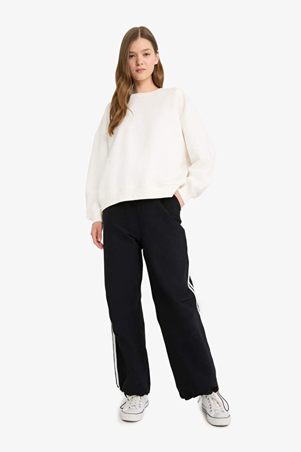 Coool Oversize Geniş Kalıp Bisiklet Yaka Kalın Basic Düz Sweatshirt A4177AX23WN - 2