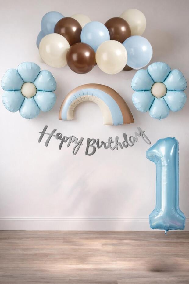 Retro 1 Year Old Daisy Themed Baby Boy Concept Birthday Set