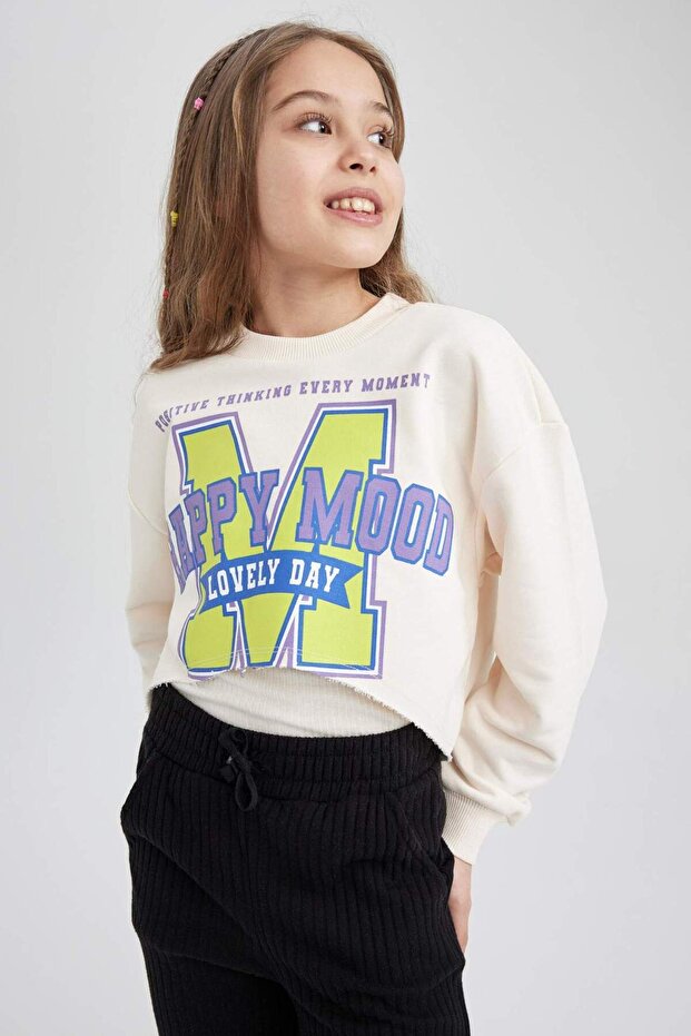 Girl's Cropped Printed Sweatshirt Sweatpants 2-Piece Set Z4179A623Sp