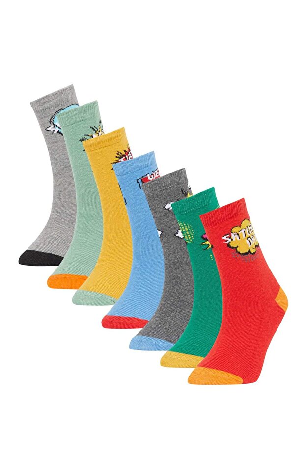 Day Printed 7Pcs Cotton Pcs Long Socks for Boys Y2873A6Ns