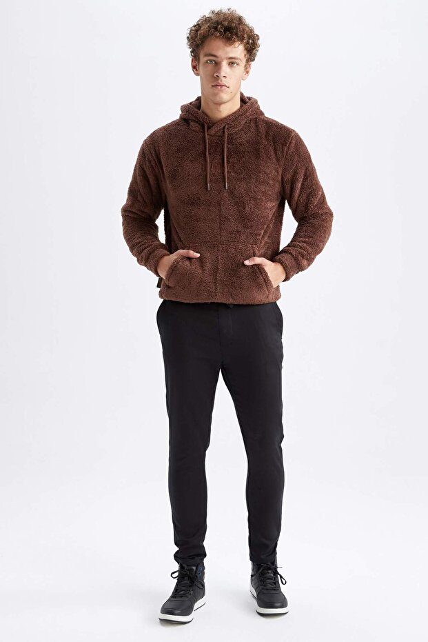 Regular Fıt Kapüşonlu Baskılı Pelüş Sweatshirt Y5556AZ22WN - 2