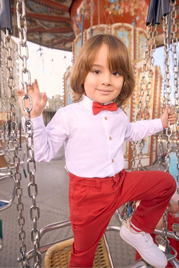 Baby Boy Red Long Sleeve Shirt Bow Tie 2 Piece Set Z3012A223Sp