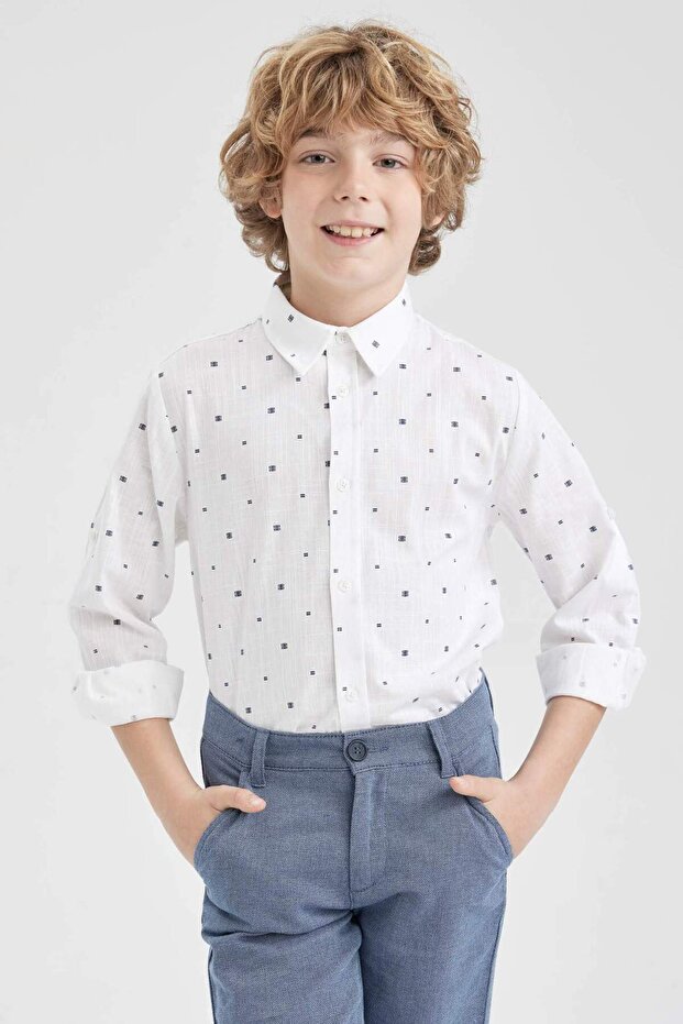 Boy's Linen Look Long Sleeve Shirt Z2800A623Sm