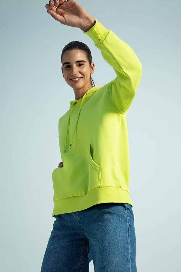 Regular Fıt Kapüşonlu Kalın Sweatshirt Kumaşı Sweatshirt W1240AZ22AU - 3