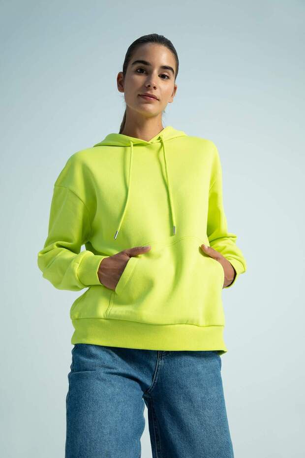 Regular Fıt Kapüşonlu Kalın Sweatshirt Kumaşı Sweatshirt W1240AZ22AU - 2