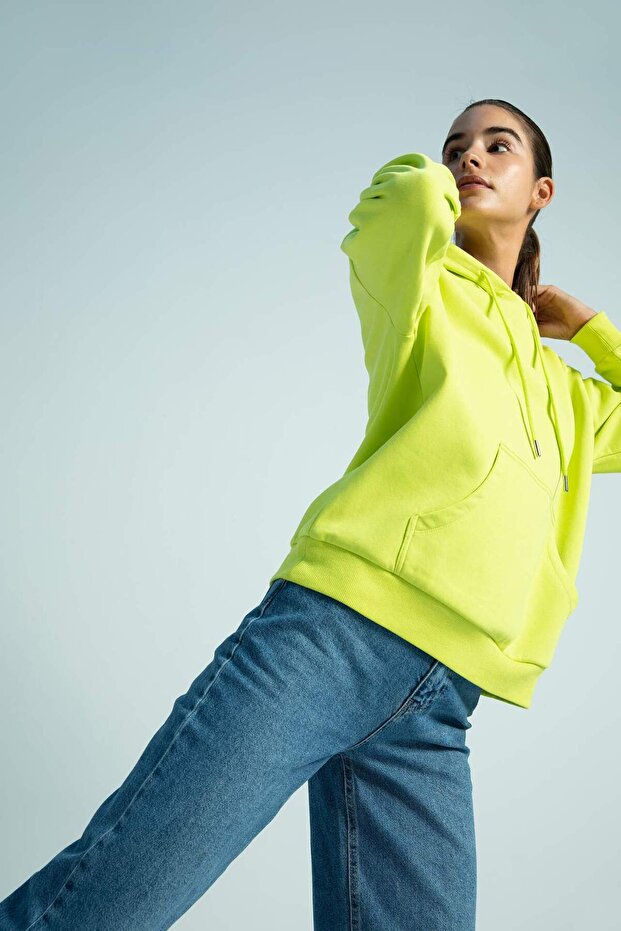 Regular Fıt Kapüşonlu Kalın Sweatshirt Kumaşı Sweatshirt W1240AZ22AU - 1