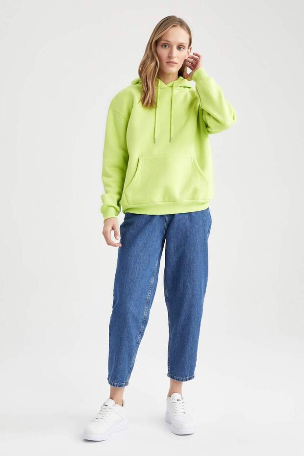 Regular Fıt Kapüşonlu Kalın Sweatshirt Kumaşı Sweatshirt W1240AZ22AU - 5