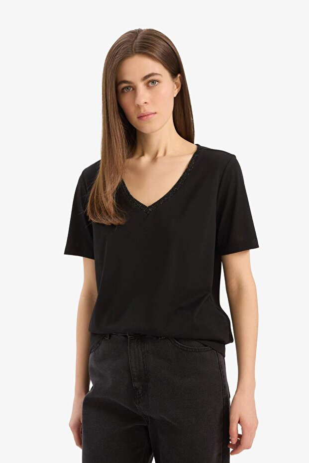 Regular Fit V Yaka Basic Kısa Kollu Tişört K5057AZ22SM - 3