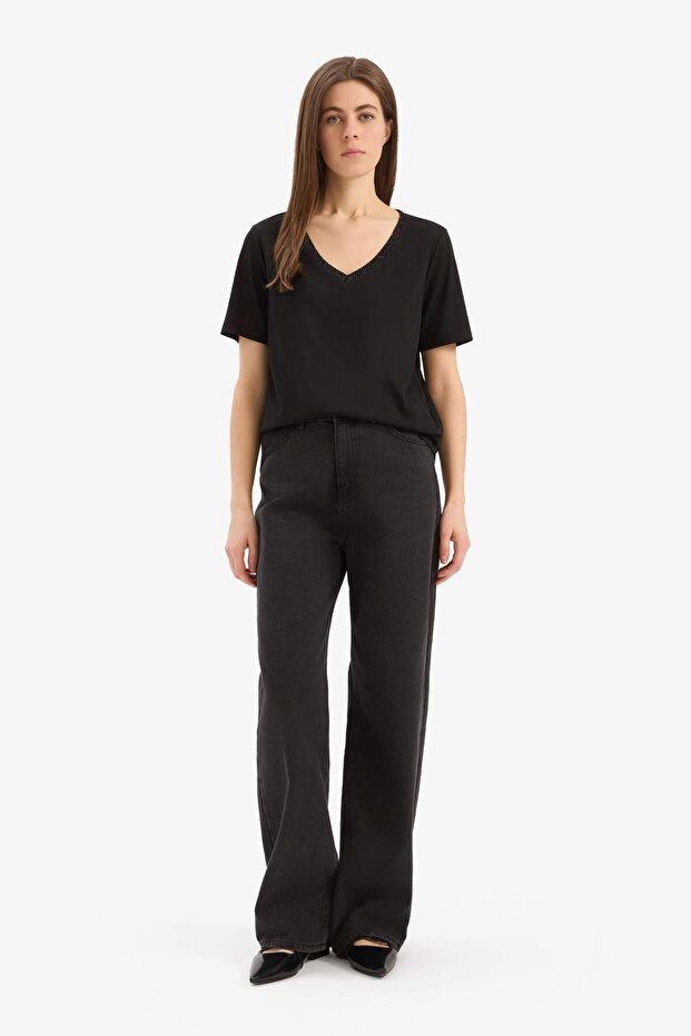 Regular Fit V Yaka Basic Kısa Kollu Tişört K5057AZ22SM - 2