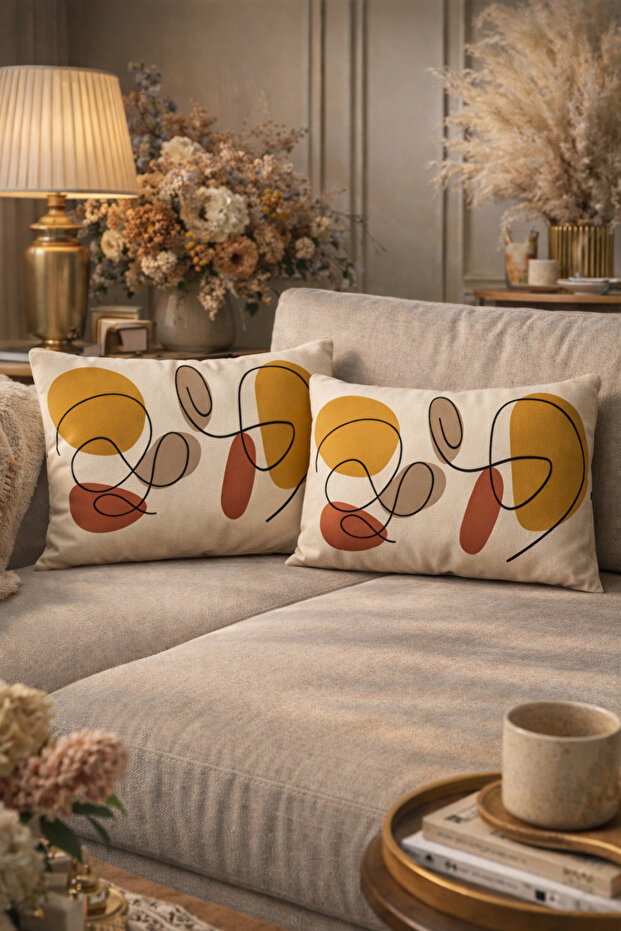 Modern Surreal Flowers Pattern Leaf Pattern 2-Piece Rectangular Throw Pillow Cover - 6