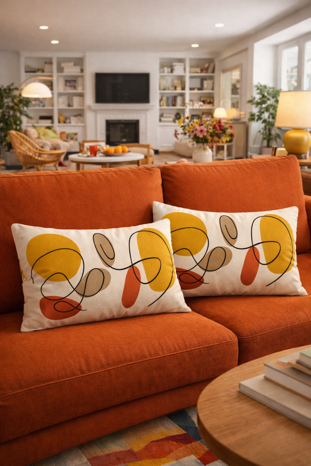 Modern Surreal Flowers Pattern Leaf Pattern 2-Piece Rectangular Throw Pillow Cover - 4