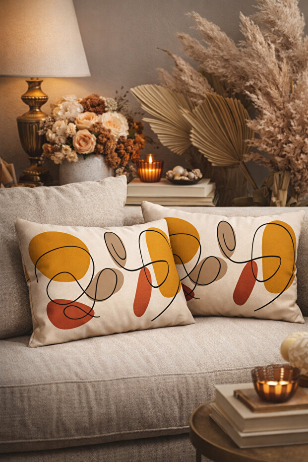 Modern Surreal Flowers Pattern Leaf Pattern 2-Piece Rectangular Throw Pillow Cover - 5