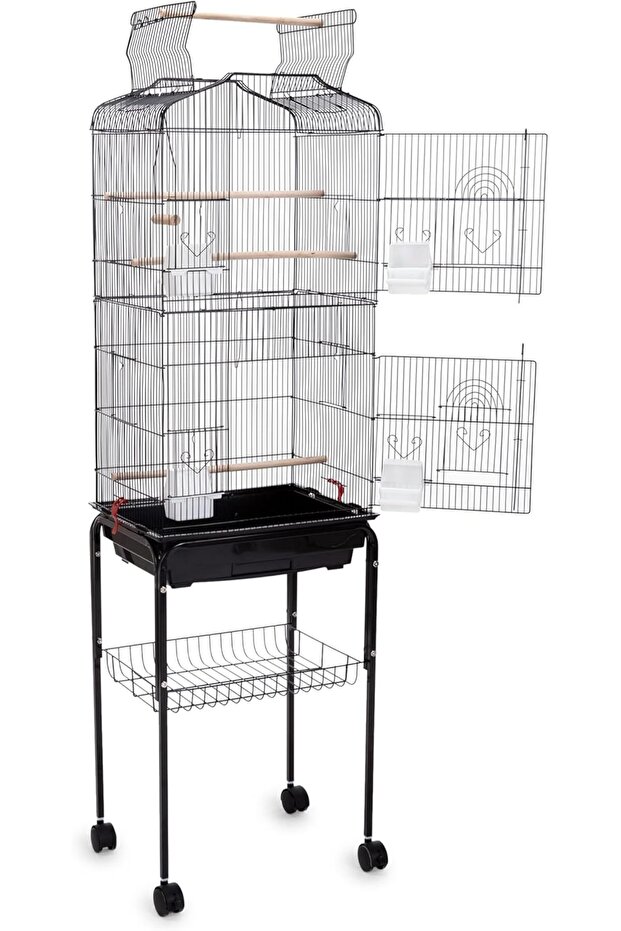 Bird Cage with Rolling Stand For Parakeets, Cockatiels & Budgies Detachable(Black)