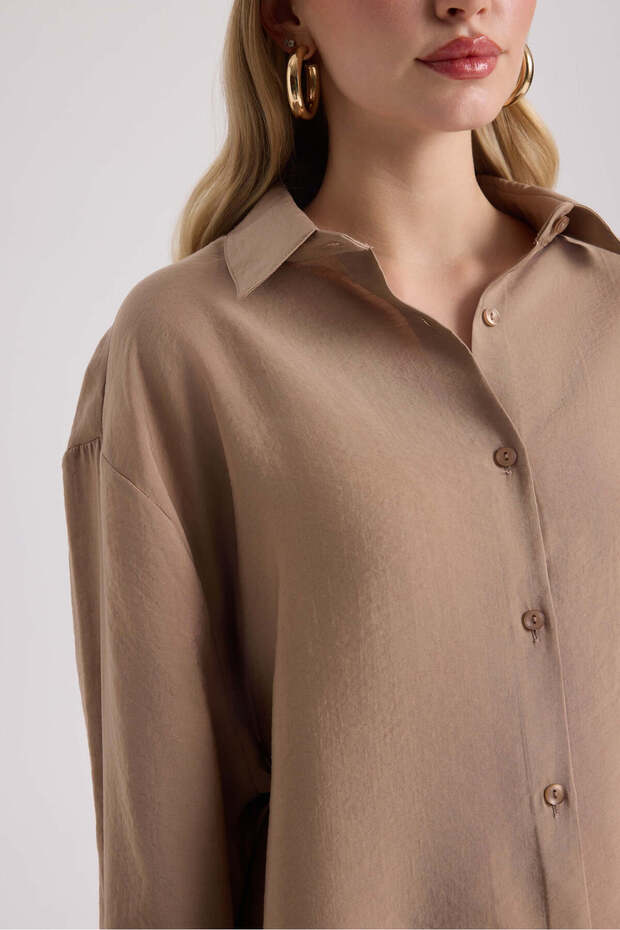 Zaria Açık Vizon Oversize Gömlek - 7