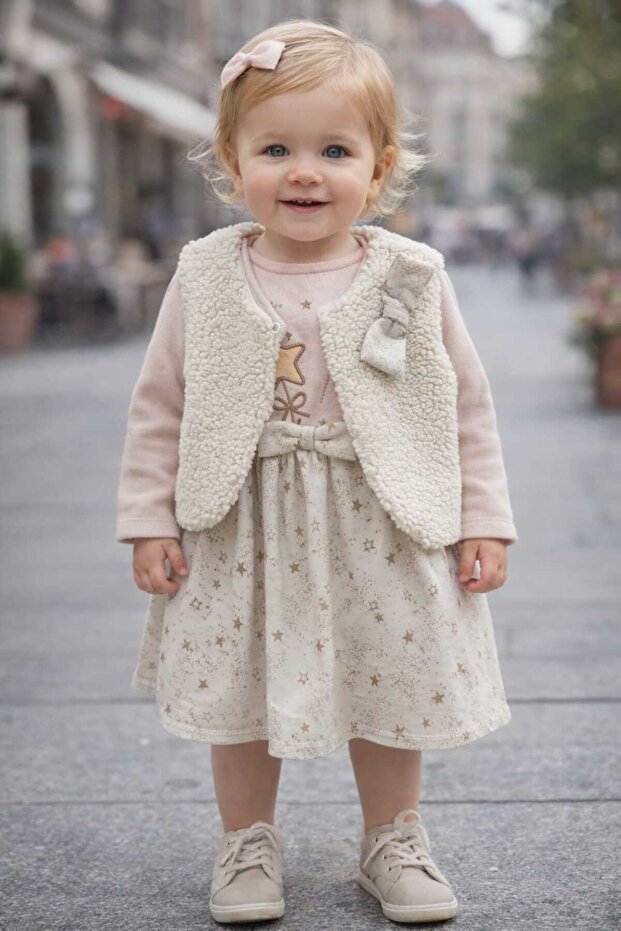 Plush Vest Set Girls' Dress