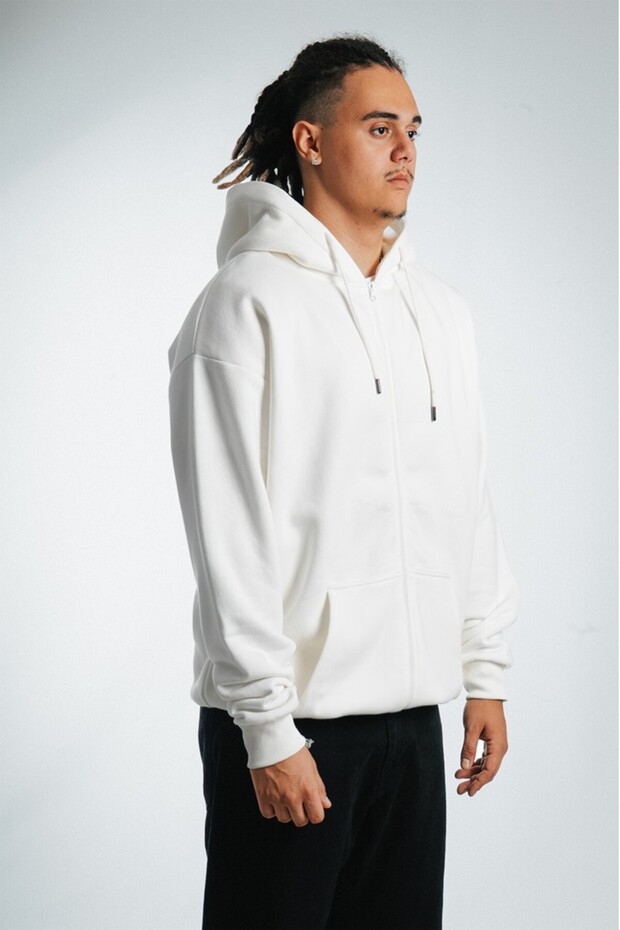 Ekru Basic Oversize Erkek Ceket Hoodie - 2